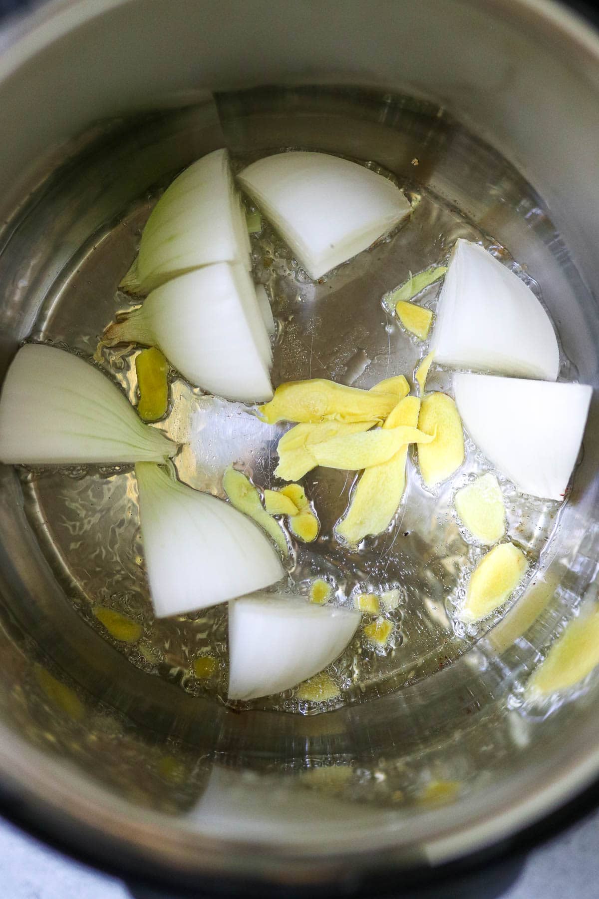 photo of onion and ginger in the Instant Pot