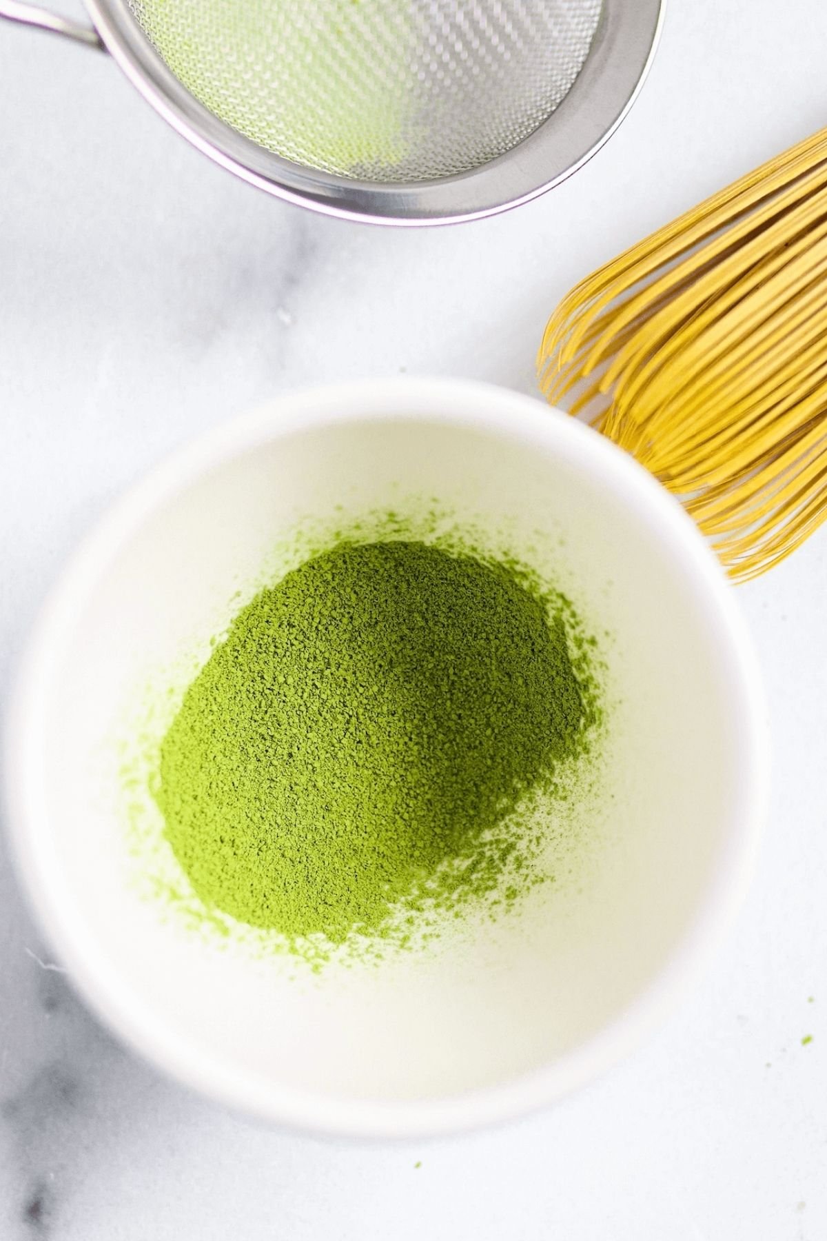 sifted matcha in a bowl.