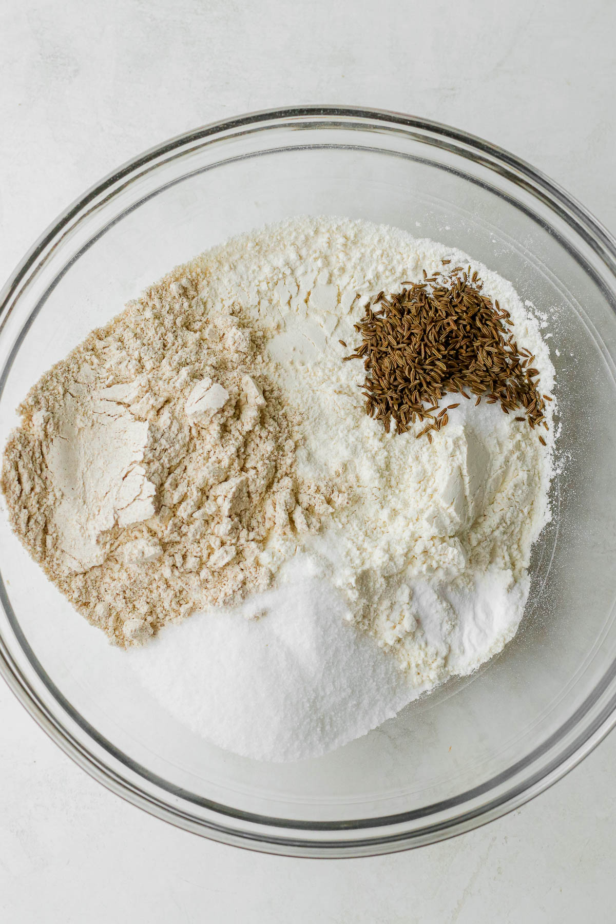 dry ingredients in a clear bowl.