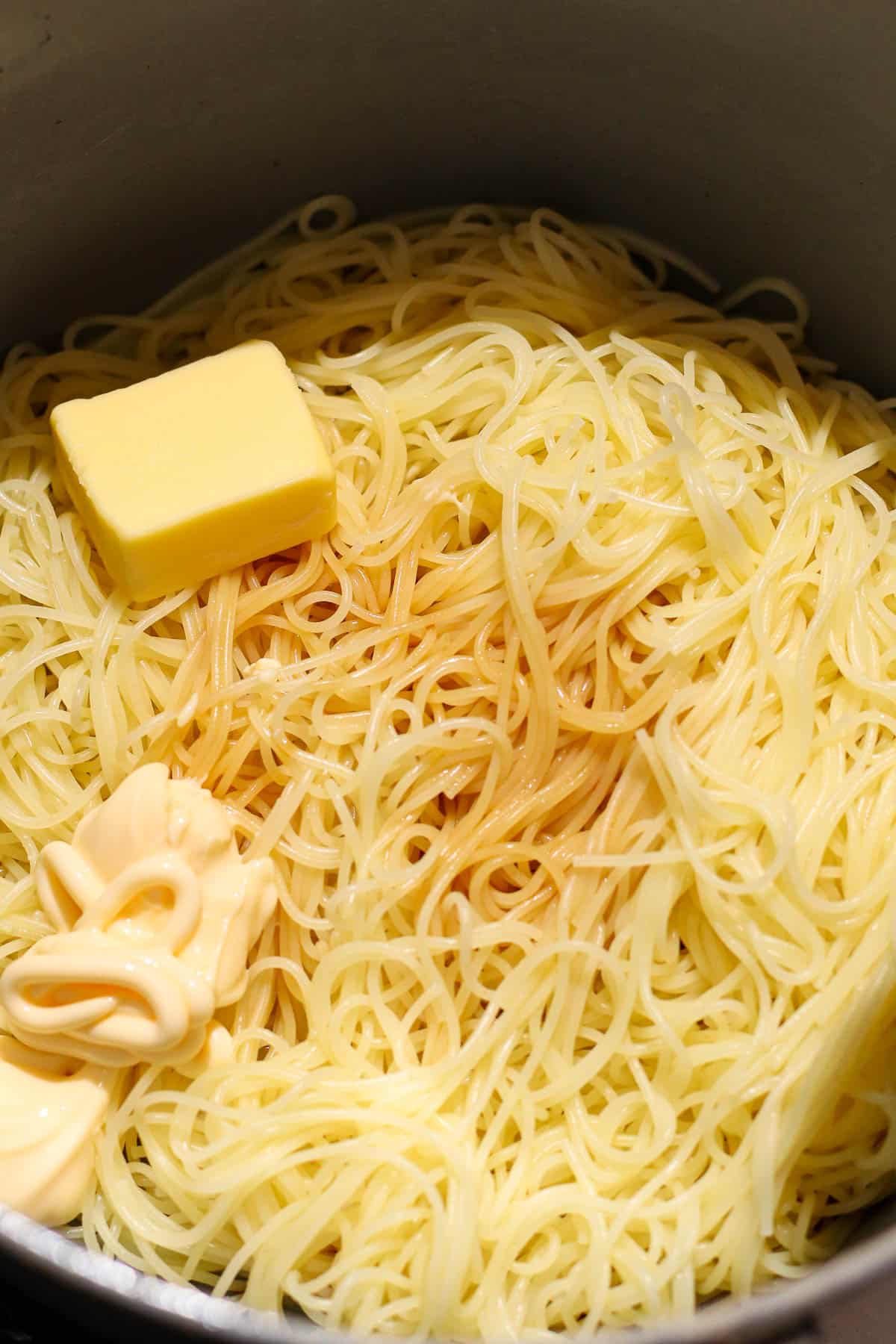 pasta with soy sauce and mayo and butter.