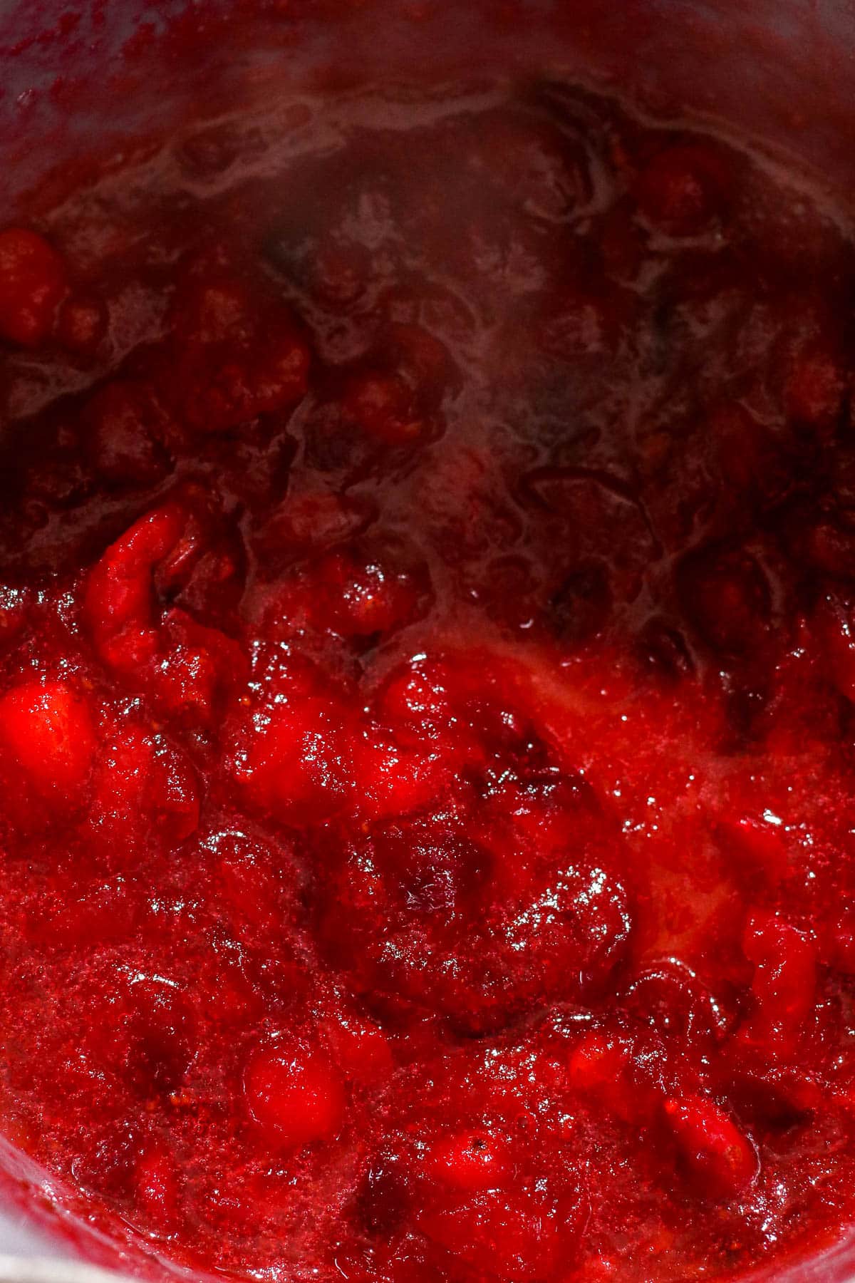 cranberry jam in a pot.