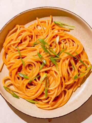 pasta in a white bowl.